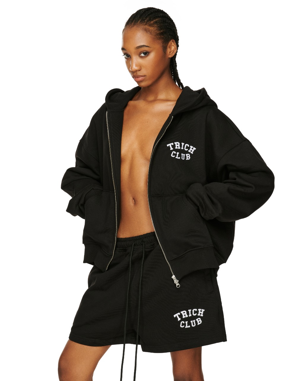 TRICHCLUB LOGO HOODIE ZIP - BLACK